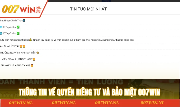 Thông tin về quyền riêng tư và bảo mật 007WIN
