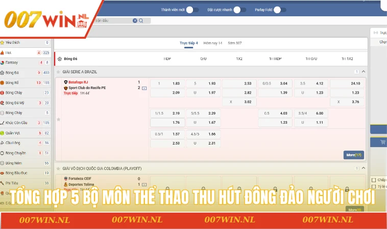 Thể Thao 007WIN 3 Tổng hợp 5 bộ môn thể thao thu hút đông đảo người chơi